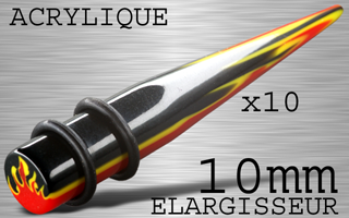 lot de 10 elargiseeurs acryliques avec fermoir silicone - model flamme - diametre : 10 mm