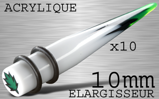 lot de 10 elargiseeurs acryliques avec fermoir silicone - model cancabis - diametre : 10 mm