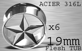 lot de 6 flesh tub acier - etoile - diametre 19 mm - coupe au laser