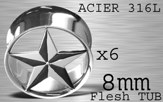 lot de 6 flesh tub acier - etoile - diametre 8 mm - coupe au laser