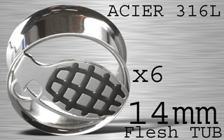 lot de 6 flesh tub acier - grenade - diametre 14 mm - coupe au laser