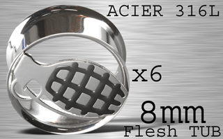 lot de 6 flesh tub acier - grenade - diametre 8 mm - coupe au laser