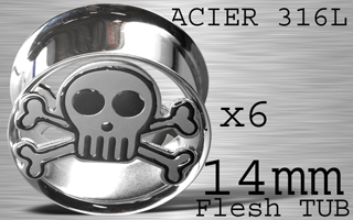 lot de 6 flesh tub acier - pirate - diametre 14 mm - coupe au laser