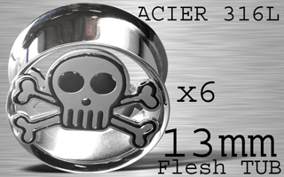 lot de 6 flesh tub acier - pirate - diametre 13 mm - coupe au laser