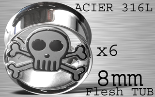 lot de 6 flesh tub acier - pirate - diametre 8 mm - coupe au laser