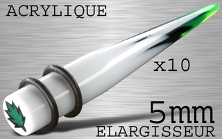 lot de 10 elargiseeurs acryliques avec fermoir silicone - model cannabis - diametre : 5 mm