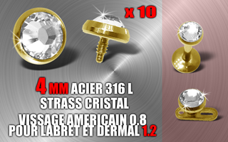 lot de 5 accessoires acier or vissage americain pour bijoux 1.2 mm - strass cristal - diametre 4 mm