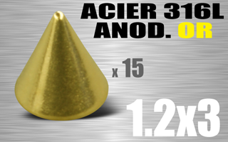 lot de 15 cones acioer anodise or 1.2 x 3