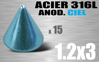 lot de 15 cones acioer anodise bleu ciel 1.2 x 3