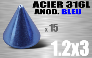 lot de 15 cones acioer anodise bleu 1.2 x 3