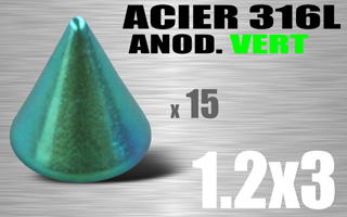 lot de 15 cones acioer anodise vert 1.2 x 3