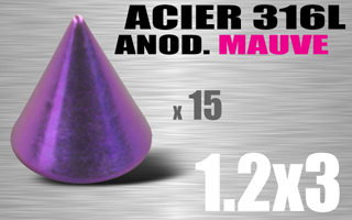 lot de 15 cones acioer anodise mauve 1.2 x 3