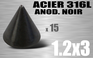 lot de 15 cones acier anodise noir 1.2 x 3