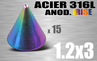lot de 15 cones acioer anodise irise 1.2 x 3