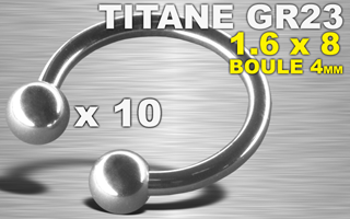 lot de 10 circulaire titane grade 23 - 1.6 x 8 - boule 4 mm