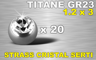 lot de 20 boule titane grade 23 - 1.2 x 3 -strass cristal serti