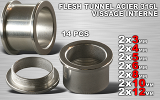 lot de 14 flesh tunnel acier 316l - vissage interne