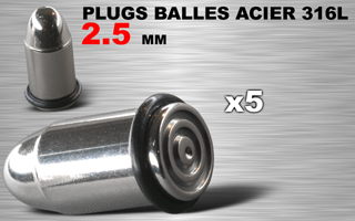 lot de 5 plugs acier 316l - balles - 2.5 mm