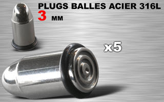 lot de 5 plugs acier 316l - balles - 3 mm