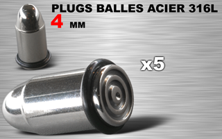 lot de 5 plugs acier 316l - balles - 4 mm