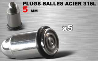 lot de 5 plugs acier 316l - balles - 5 mm