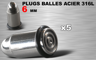 lot de 5 plugs acier 316l - balles - 6 mm