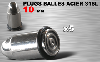 lot de 5 plugs acier 316l - balles - 10 mm
