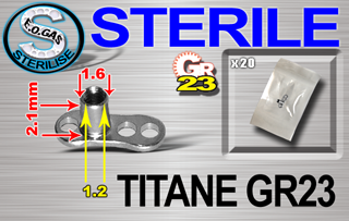 dermal titane grade 23 - 1.6 x 2.1 mm hauteur - mentions au dos du sachet : matiere du bijou - date de peremption - type de sterilisation - emballage individuel