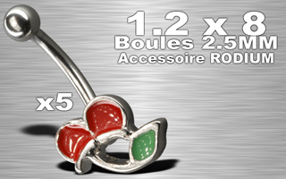 lot de 5 microbananaes arcades cerises - barre acier 1.2 x 8 - boules acier 2.5 mm - accessoires rodium