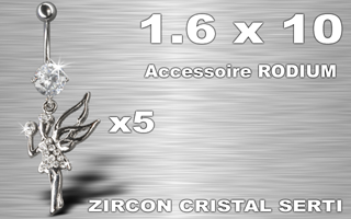 lot de 5 bananes acier 1.6 x 10 - fee strass cristal - zircon cristal serti - accessoire rodium
