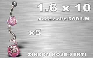 lot de 5 bananes acier 1.6 x 10 - zircon rose serti - accessoire rodium