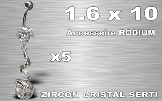 lot de 5 bananes acier 1.6 x 10 - zircon cristal serti - accessoire rodium