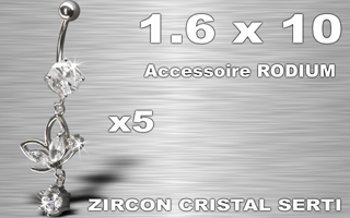 lot de 5 bananes acier 1.6 x 10 - zircon cristal serti - accessoire rodium - papillon