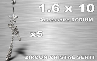 lot de 5 bananes acier 1.6 x 10 - zircon cristal serti - accessoire rodium