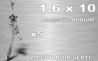 lot de 5 bananes acier 1.6 x 10 - zircon noir serti - accessoire rodium