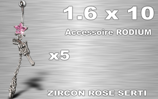 lot de 5 bananes acier 1.6 x 10 - zircon rose serti - accessoire rodium