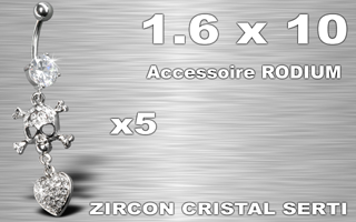 lot de 5 bananes acier 1.6 x 10 - zircon cristal serti - accessoire rodium