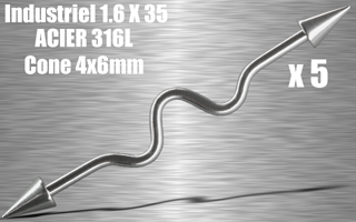 lot de 5 industriel acier 316l - 1.6 x 35 - cone 4 x 6 mm