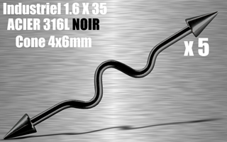 lot de 5 industriel acier 316l noir - 1.6 x 35 - cone 4 x 6 mm