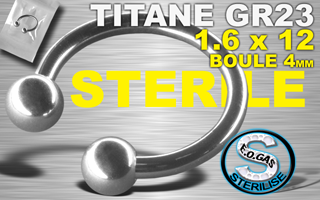 lot de 5 circulaire grade 23 - 1.6 x 12 - boule 4 mm - mentions au dos du sachet : matiere du bijou - date de peremption - type de sterilisation - emballage individuel