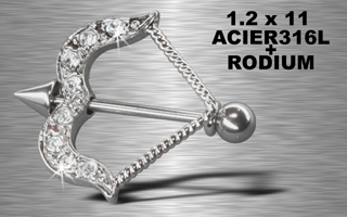 lot de 5 bijoux seins - barre acier 316l - 1.2 x 11- strass cristal