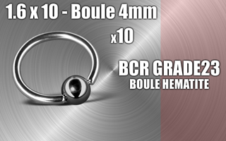 lot de 10 bcr titane grade 23 - 1.6 x 10 - boule hematite 4 mm