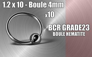 lot de 10 bcr titane grade 23 - 1.2 x 10 - boule hematite 4 mm