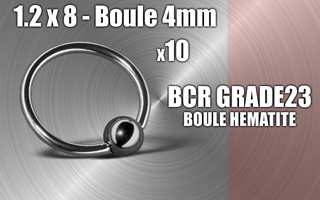 lot de 10 bcr titane grade 23 - 1.2 x 8 - boule hematite 4 mm