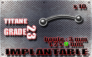 lot de 10 micro bananes titane grade 23 - 1.2 x 9 - boules 3 mm