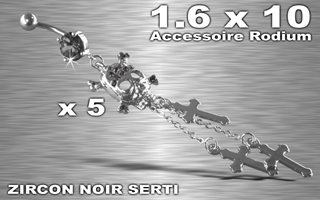 lot de 5 bananes acier 1.6 x 10 - accessoire rodium - zircon noir