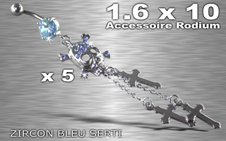 lot de 5 bananes acier 1.6 x 10 - accessoire rodium - zircon bleu ciel