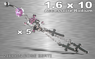 lot de 5 bananes acier 1.6 x 10 - accessoire rodium - zircon rose