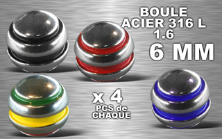 lot de 16 boules acier 316 l - 1.6 x 6 mm