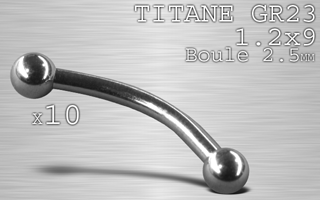 lot de 10 micro bananaes titane grade 23 - 1.2 x 9 - boule 2.5 mm
